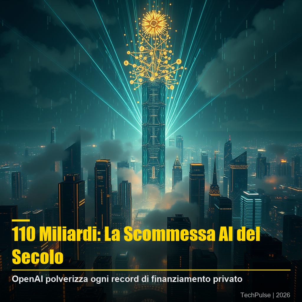 OpenAI 110 miliardi - distretto finanziario AI futuristico