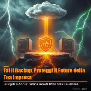 Backup aziendale PMI: schema regola 3-2-1-1-0 con server, cloud e nastro immutabile