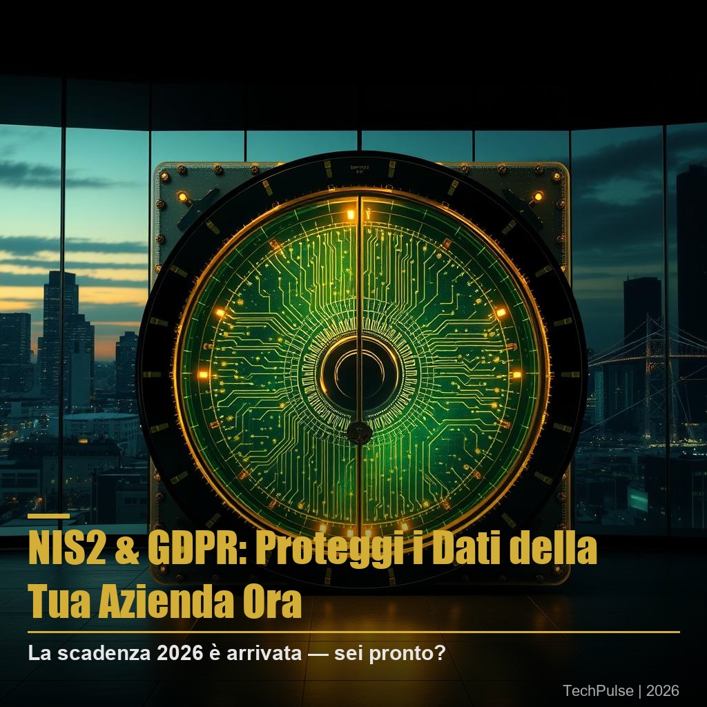 NIS2 e GDPR 2026 - schermata di dashboard cybersecurity con dati aziendali protetti