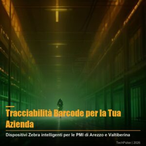 Dispositivi Zebra aziende Arezzo Toscana: stampante barcode e terminale industriale in uso in un magazzino PMI
